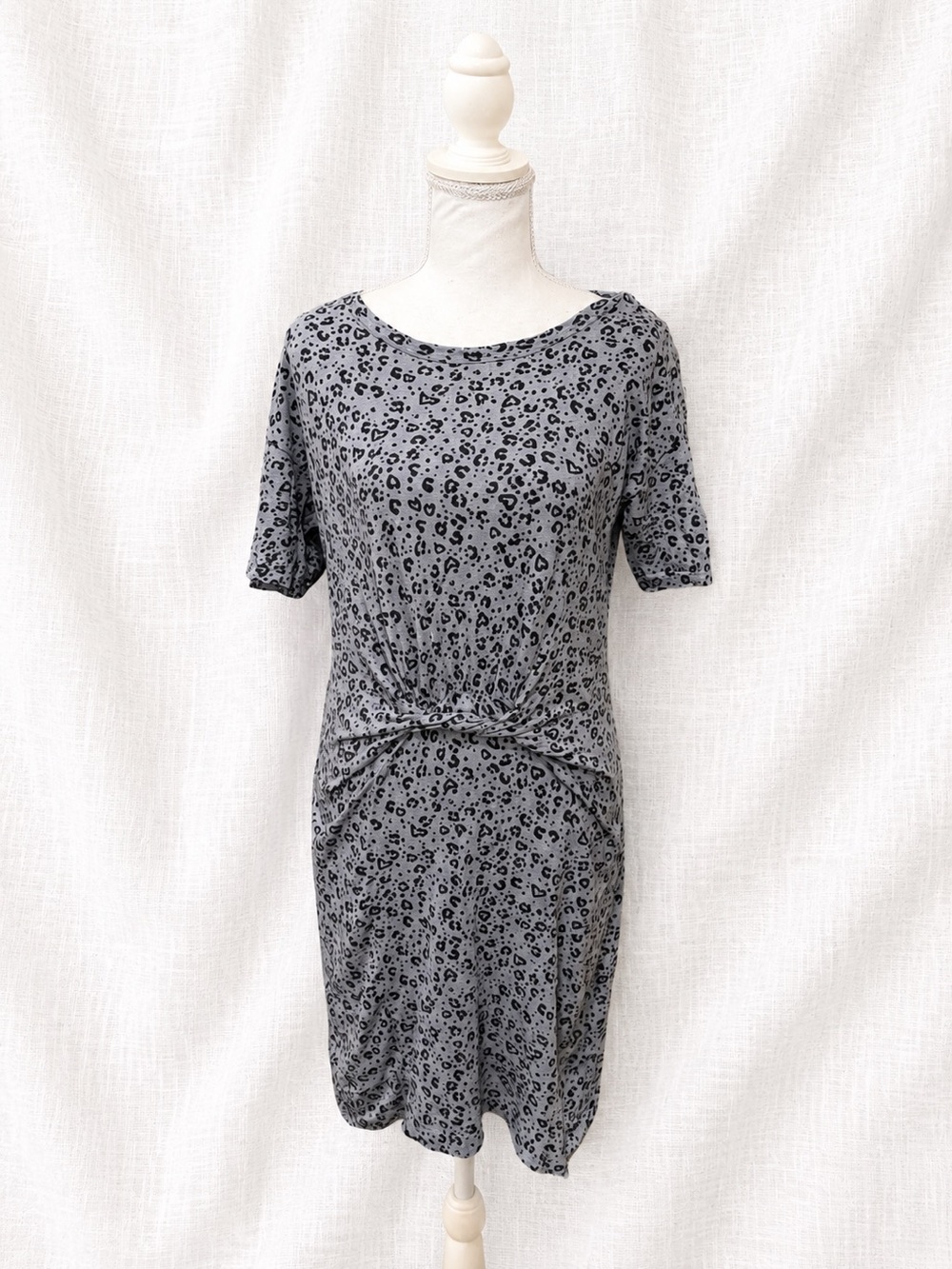 aerie Grey Leopard Knot-Front Midi Dress
